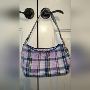 Vera Bradley Quilted Plaid Shoulder Bag in Lavender, Navy and Yellow